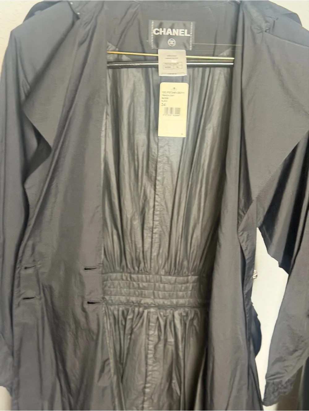 CHANEL Black Long Sleeve Nylon Oversize Trench- Coat Style Dress